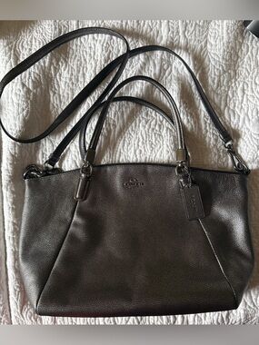 Coach Kelsey Metallic Pewter Leather Tote with Detachable Strap